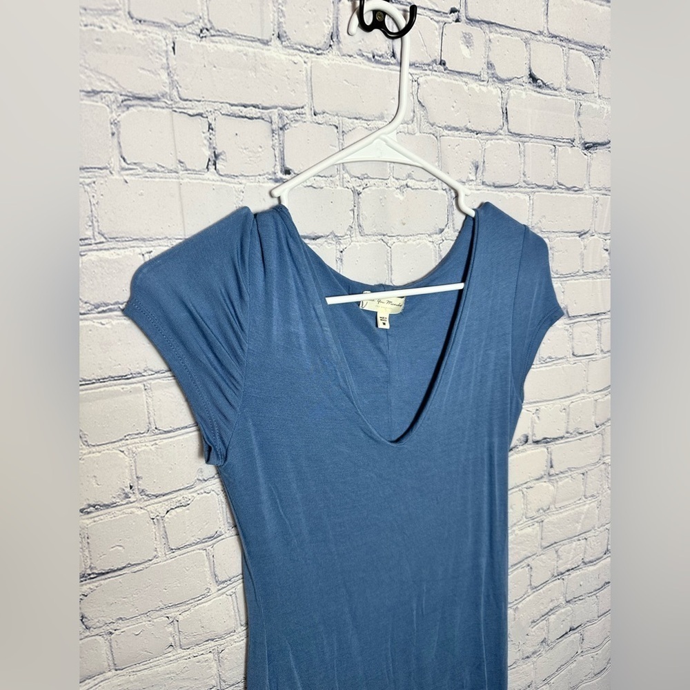 “See You Monday” Cute mid-length short sleeve blue dress - Picture 2 of 4